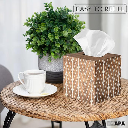 Ilyapa Wooden Tissue Box Cover, Barnwood Chevron Design - Modern Printed Wooden Tissue Holders