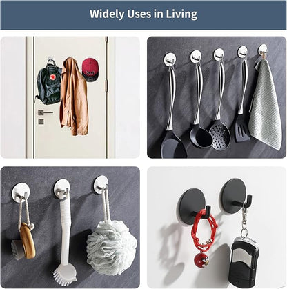 Rise age Adhesive Hooks Heavy Duty Waterproof in Shower Hooks for Hanging Loofah, Towels Clothes for Bathroom Removable Stainless Steel Brush Nickel Adhesive Wall Hooks 4 Pcs (Sliver)