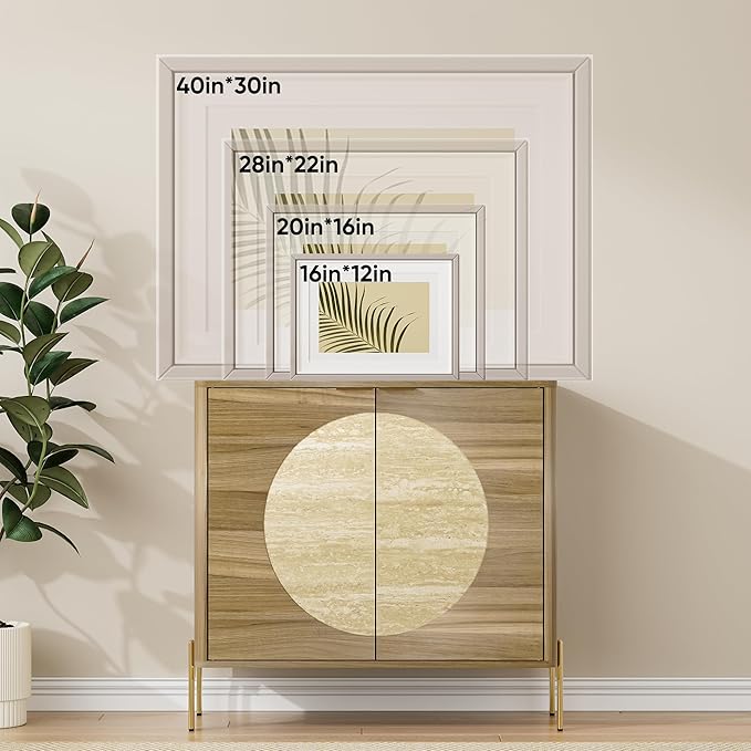 Sideboard Buffet Cabinet with Storage, Mid-Century Modern Kitchen Storage Cabinet with Adjustable Shelf and Circular Inlay Doors, Wooden Cupboard for Kitchen, Entryway