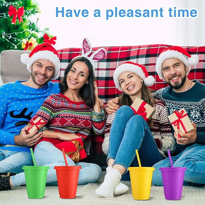 Sieral Cups with Straws and Lids Kids Tumbler with Straw Reusable Water Bottle Iced Coffee Travel Mug Adults Plastic Cups for Parties 16 oz(Classic Colors,15 Pack)