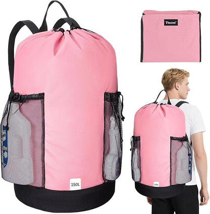 BALEINE 2PK 150L Laundry Bag Backpack, 900D Oxford Fabric Large Travel Laundry Bags with Shoulder Straps and 2 Mesh Pockets for College Dorm, Apartment, Laundromat (Pink, 150L)