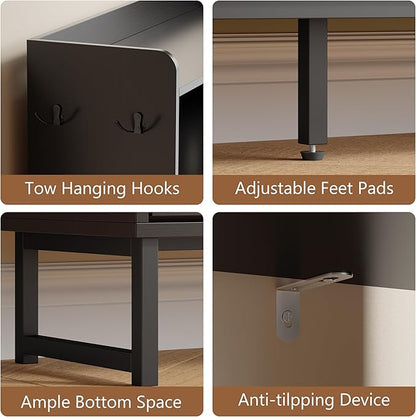 Shoe Cabinet with 4 Flip Drawers, Freestanding Hidden Shoe Storage Organizer for Entryway, Narrow Slim Shoe Rack Cabinet with Open Storage & Hooks for Front Door Entrance, Living Room, Hallway, Black