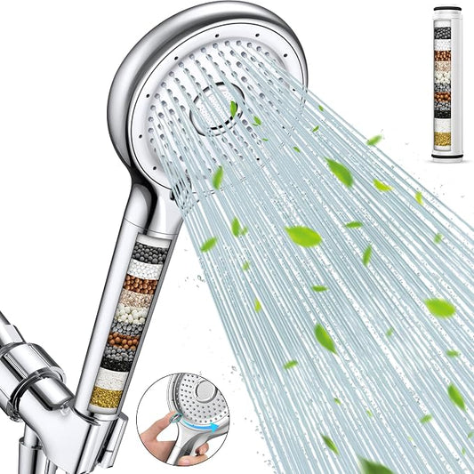FEELSO Filtered Shower Head with Handheld, High Pressure 6 Spray Mode Showerhead with 60" Hose, Bracket and 15 Stage Water Softener Filters for Hard Water Remove Chlorine and Harmful Substance
