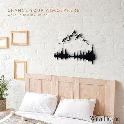 Wita Home Mountain and Forest Metal Wall Art, Wall Mounted Mountain Home Decor, Pine Trees Wall Art for Living Room, Bedroom or Office, Large Outdoor Wall Decor, Nature Christmas Decor (Black, 24x16 inches)