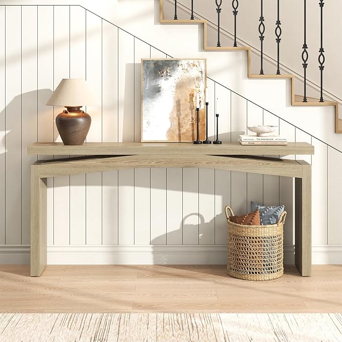 63-Inch Console Table Behind Sofa Rustic, Long Foyer Tables for Entryway Narrow, Modern Farmhouse Couch Table Wood for Hallway, Living Room, Home, Entrance, Light Tan Wood