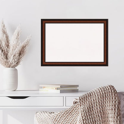 Amanti Art White Cork Board for Wall, 19x27 Vision Board with Brown Wood Frame, Medium Corkboard Office Decor for Home Organization, Traditional Corkboard Pinboard to display items for home
