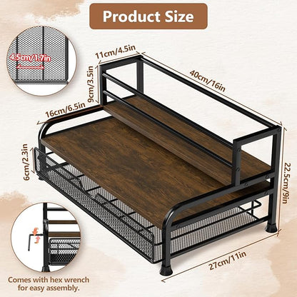 Coffee Syrup Rack Organizer, 3-Tier 8 Bottles Syrup Rack with 35 K Cup Storage Basket for Coffee Bar, Countertop Bottle Holder Stand for Wine, Dressing for Kitchen Cafe Station