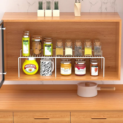 Kitchen Cabinet Expandable Shelf Organizers Set of 2, Adjustable Metal Wire Pantry Storage Shelves, Plate Dish Organizer Rack for Cabinets, Cupboard, Counter, Freezer, Countertop, White