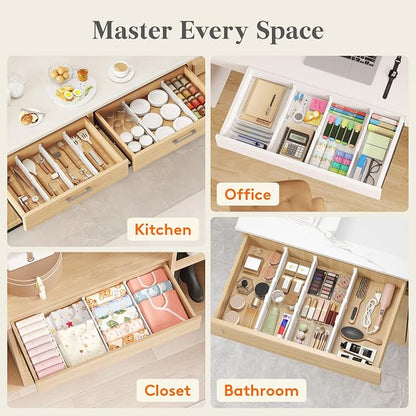 Lifewit Drawer Dividers for Clothes, 3.2" High 10.5"-16.5" Expandable Dresser Drawer Organizers, Adjustable White Plastic Separators for Kitchen, Cabinet, Nursery, Socks & Underwear Storage, 8 Pack