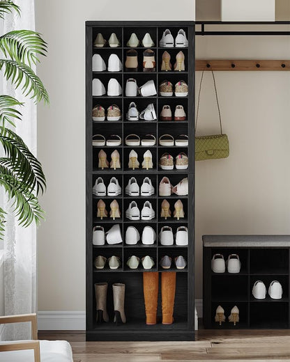 Hzuaneri 11 Tiers Shoe Storage Cabinet, Tall Shoes Cabinet with Cubby, Freestanding Wooden Shoe Organizer, 30-33 Pairs, Shoes Cubby Organizer for Entryway, Bedroom, Black SR02004X