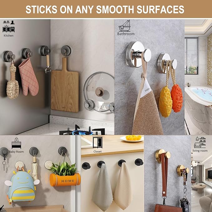 ZESLMG Suction Cup Hooks for Shower, Bronze Wreath Hangers for Front Door Glass Window Bathroom Kitchen Wall, Removable Towel Holder Bath Robe Loofah Coat Hooks No Damage for Hanging, 2 Pack