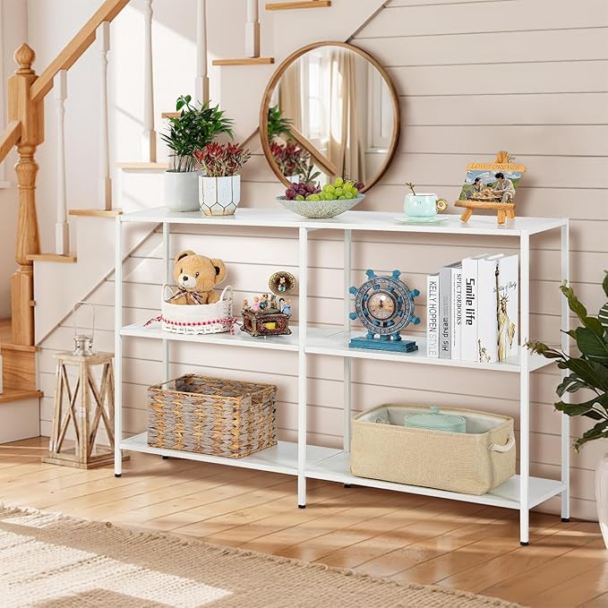 HDANI 47.2 Inch Metal Console Table with 3 Tier Strage Shelves,Narrow Entryway Table,Modern Sofa Tables for Entryway, Living Room,Bedroom,White