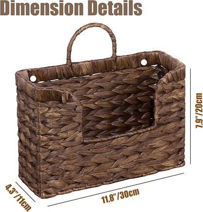 PINXIURY Magazine Holder Wall Basket Water Hyacinth Woven Mail Organizer, Wicker Wall Hanging Baskets for Magazines, Letters & Storage Decorative Mail Holder, Magazine Rack, Hanging Basket, Coffee