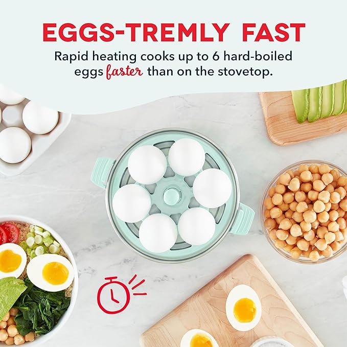 Dash Rapid Egg Cooker - Boiler, Poacher & Steamer - Includes Measuring & Recipe Guide - Dishwasher Safe - Holds 7 Eggs, Aqua