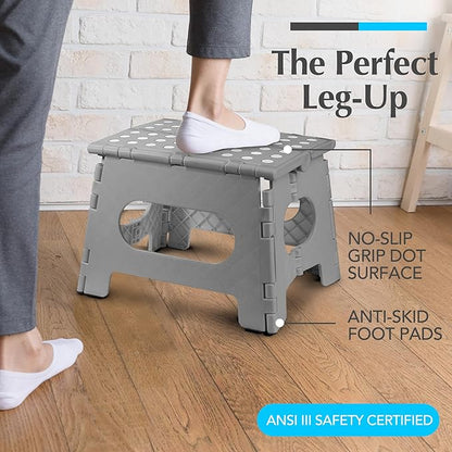 Handy Laundry Folding Lightweight Step Stool - Sturdy Enough to Support Adults - Opens Easy with One Flip - Great for Kitchen, Bathroom or Bedroom (Grey | 2-Pack)
