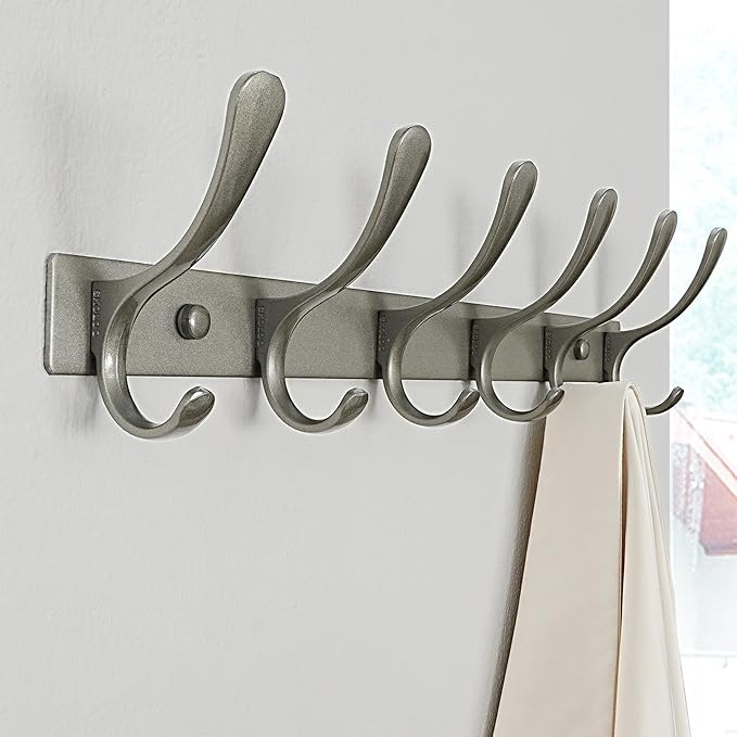 SKOLOO Coat Rack Wall Mounted - 6 Hooks, Pack of 2, Heavy Duty, Stainless Steel, Metal Wall Hanger, Sturdy Coat Hooks for Hanging Coats, Jacket, Clothes, Hat, Matte Grey