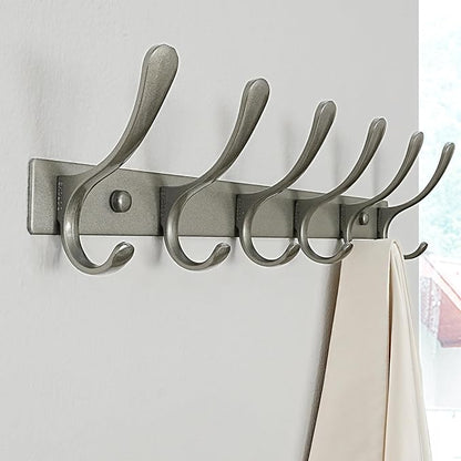 SKOLOO Coat Rack Wall Mounted - 6 Hooks, Heavy Duty, Stainless Steel, Metal Wall Hangers, Sturdy Coat Hooks for Hanging Coats, Jacket, Clothes, Hat, Matte Grey