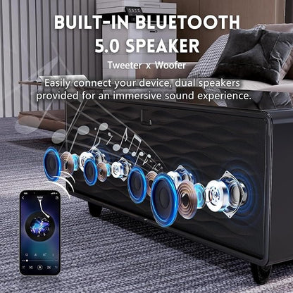 Smart Coffee Table with Fridge and Bluetooth, Smart Living Room Table with Frozen Drawers, Dual Speakers, 15W Wireless Charger, Touch Control, USB Ports, Atmosphere Light, LT90 Ultra-Black