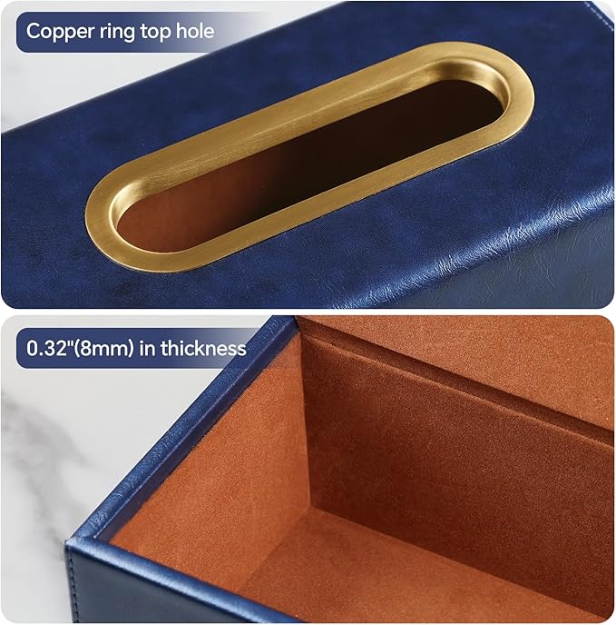 Rectangle Tissue Box Cover for 120-160 Count Box of Tissues, Luxury PU Leather Tissue Holder with Magnetic Closure (Dark Blue)