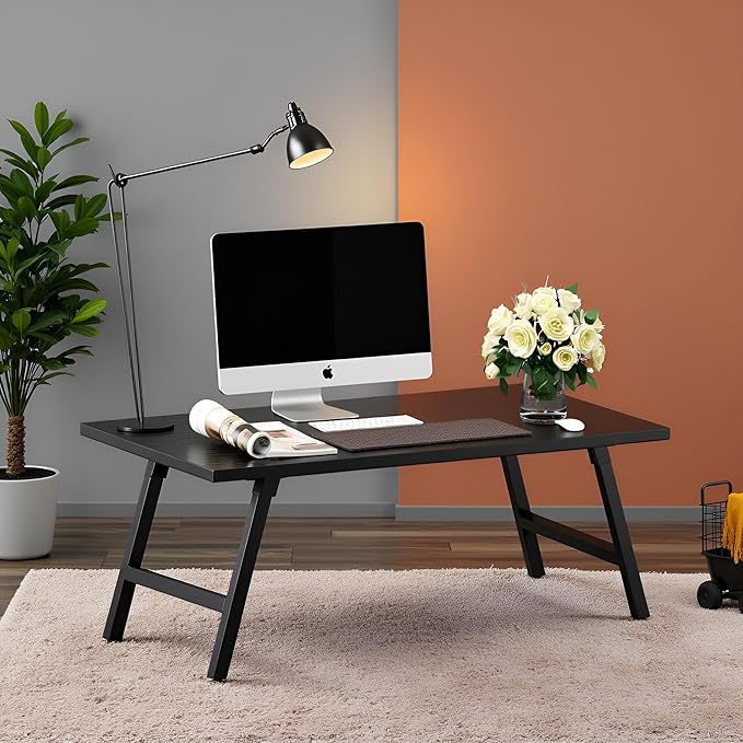 Folding Coffee Table, 39.4” Portable Floor Table Desk for Sitting on The Floor, No Assembly Low Coffee Table for Living Room, Home, Caravan and Camping, Large 39.4Lx19.7Wx15.8H, Black