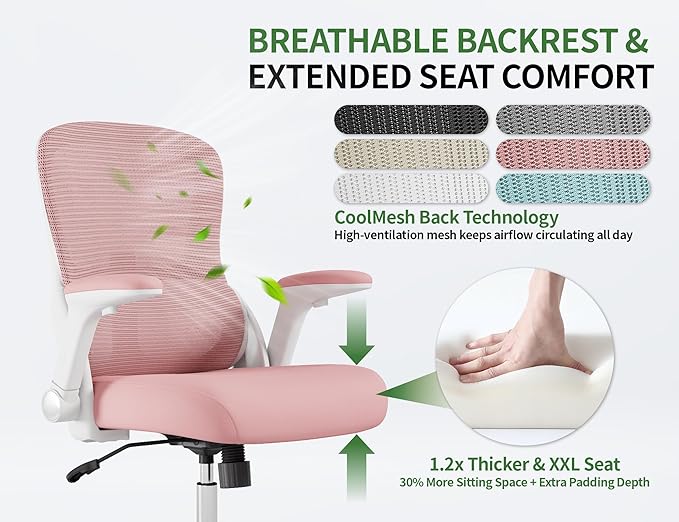Home Office Computer Desk Chair - 400lbs Ergonomic High Back Comfy Task Chairs for Big and Tall People, Comfy Office Chair with Adjustable Lumbar Support for Bedroom, Study, Student (Pink)