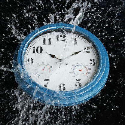 JENLYSTIME 13 Inch Outdoor Clock, Waterproof and Silent, with Thermometer and Hygrometer, Large Numbers for Easy Reading, Perfect for Home,Office,Bedroom,Kitchen,Porch,Garden,Pool(Blue)