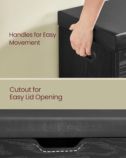 VASAGLE CUSTOS Collection - Storage Bench with Cushion, Shoe Bench, Padded Seat, Hidden Storage, Entryway, Hold up to 300 lb, 11.8 x 31.5 x 17.3 Inches, Ebony Black and Ink Black ULHS030B03