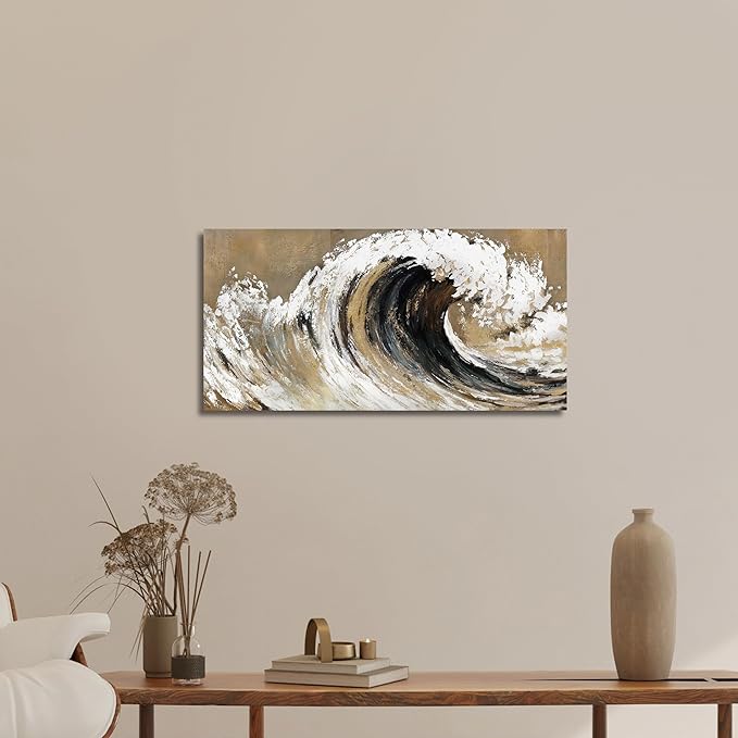 Belmrxne Coastal Wall Decor White and Gold Wall Art Personalized Artwork Poster Aesthetic Canvas Painting for Living Room Dining Room Kitchen Bedroom 12x24 Inches