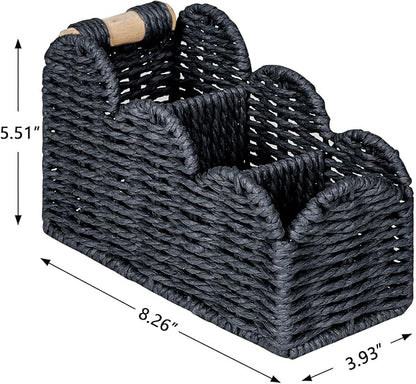 CubesLand Bedside Table Desk Organizer Caddy, Remote Pen&Pencil Holder Cup, Makeup Brush Holder w/Scalloped Perfect for Home, Office Desk, Living Room Table Decor, 3 Slots Black