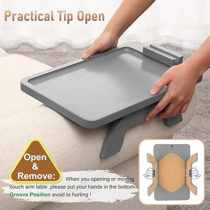 SINWANT Couch Armrest Table,Bamboo Couch Arm Tray with 360° Rotating Phone Holder,Anti Slip Foldable Sofa Arm Tray for Eating Drinking Snacks Remote on Armrest 15.35"x9.85"