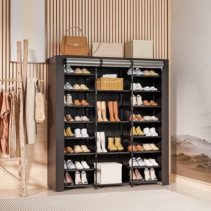 9-Tier Large Tall Shoe Rack with Covers 40-46 Pairs, Sneaker Rack Organizer Shoes Cabinet Closed Shelves Shoe Stand Holder for Garage Bedroom,Zapateras Organizer for Shoes 50 Pares