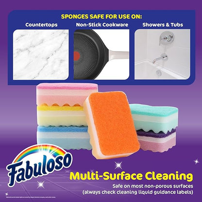 Fabuloso Scratch-Free Kitchen Dish Sponges Rainbow Cellulose Scrubber Sponge with Scouring Pad Dishes Pots Pans Counters and Sinks Tough on Messes 4.25 x 2.75 x 1.25 in 6 Count Single Pack Supply