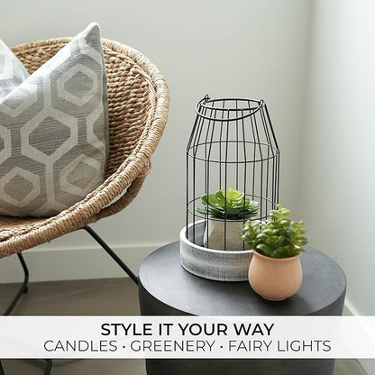 Rustic Farmhouse Lantern Decor Set of 2 - Stylish Decorative Lanterns for Your Living Room, Fireplace Mantle or Kitchen Dining Table - Modern Indoor/Outdoor Coffee Table Decor for Your Entire Home