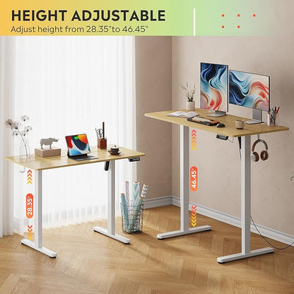 DEVAISE 48 Inch Electric Standing Desk, 3 Adjustable Height Stand up Desk for Home Office, Ergonomic Sit to Stand Desk with LED Touchscreen, Headphone Hook, 3 Memory Preset Computer Desk (Maple)