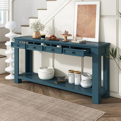 Knocbel Console Table Hallway Entryway Side Table, 63" Long Sofa Table Furniture with 4 Drawers and Bottom Shelf for Living Room Home Decor, New Dark Blue