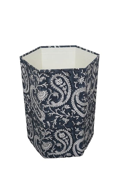 Generic 3.3 Gallon Cotton Hand Block Printed Paper Waste Basket |Small Decorative Trash Can for Housewarming Gifts in Living Room, Bedroom, Bathroom | Eco-Friendly, Plastic-Free (1, DARK BLUE MUKAT)