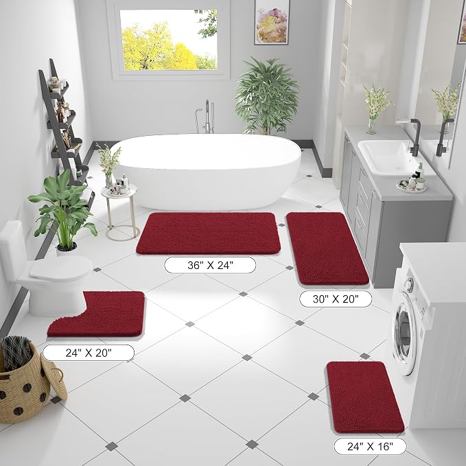 OLANLY Bathroom Runner Rugs 47x17, Extra Soft Absorbent Chenille Bath Rugs, Rubber Backing Quick Dry, Machine Washable Long Bath Mats for Bathroom Floor, Tub and Shower, Home Decor Accessories, Red