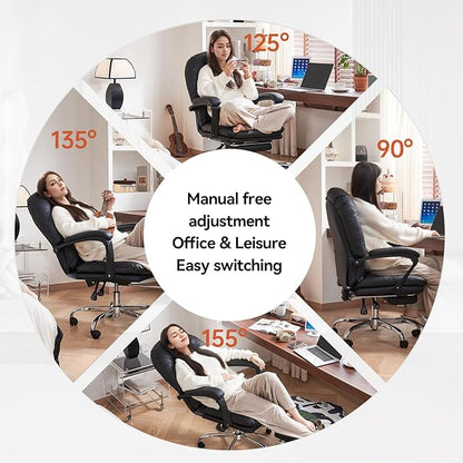 EMIAH Office Chair with Foot Rest Criss Cross Chair with Wheels Ergonomic Reclining Executive Office Chair Mid Back Genuine Leather Swivel Computer Chairs Lumbar Support for Home Office (Black)