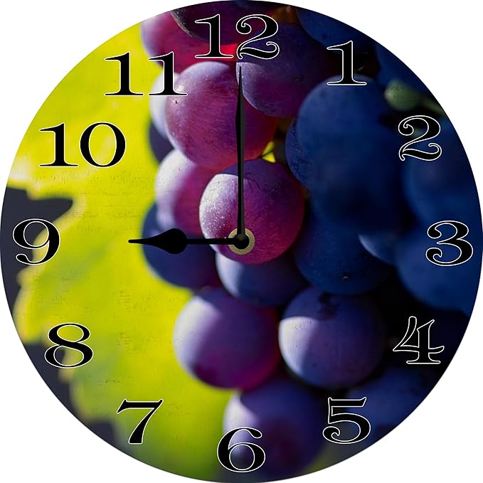 Grape Wall Clock 10 Inch Wooden Battery Operated Autumn Forest Maple Leaves Wall Clocks Decorative Indoor,Decorative for Kitchen Bathroom Bedroom