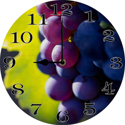 Grape Wall Clock 10 Inch Wooden Battery Operated Autumn Forest Maple Leaves Wall Clocks Decorative Indoor,Decorative for Kitchen Bathroom Bedroom