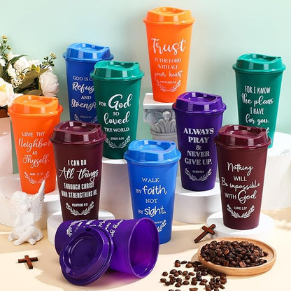 Skylety 40 Pack Christian Gifts for Men Women 16oz Reusable Bible Verse Tumbler Bulk Plastic Coffee Cups with Lids Inspirational Religious Church Gifts for Valentine Easter Birthday (Retro Color)