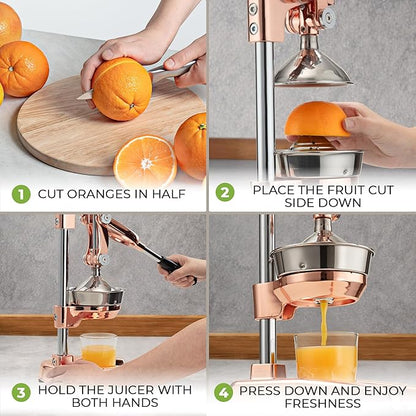 Zulay Professional Citrus Juicer - Premium Manual Citrus Press and Orange Squeezer - Metal Lemon & Lime Squeezer - Extra Tall Heavy Duty Cast Iron Manual, Rose Gold