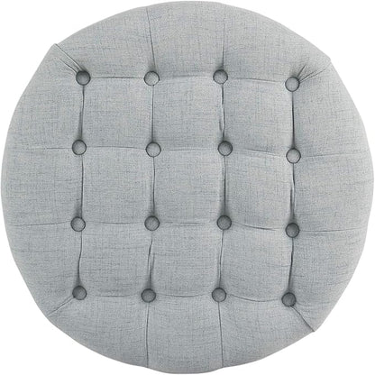 Homepop Home Decor | Button Tufted Woven Round Storage Ottoman | Ottoman with Storage for Living Room & Bedroom (Light Blue)