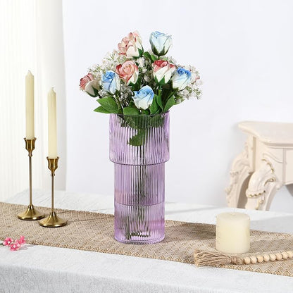 Purple Glass Vase, 12 Inches Tall Vase for Flowers, Large Flower Vases for Bouquet, Modern Purple Glass Vases for Living Room, Dining Table, Office, Entryway, Mantle, Shelf, Wedding Gifts