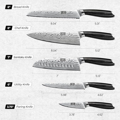 HOSHANHO 5 Pieces Knife Set, Professional Powder Steel Chef Knife Set, Ultra Sharp Japanese Kitchen Knives Set with Ergonomic Pakkawood Handle
