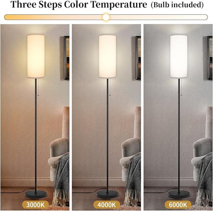 Floor Lamp for Living Room, Modern Standing Lamps with Lampshade, Minimalist Tall Lamp with Chain Switch for Living Room, Bedroom, Kids Room, Office,Standing Lamp LED Bulb Included (White Shade)