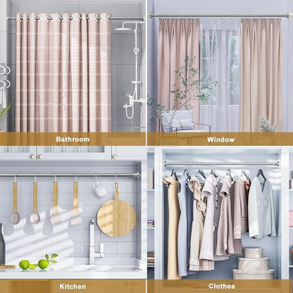 Ausemku Shower Curtain Rod 32-80 Inch Adjustable - 1 Inch Diameter Heavy Duty No drill Spring Tension Shower Rod, Non-Slip Rustproof Telescopic Rod for Bathroom, Nickel
