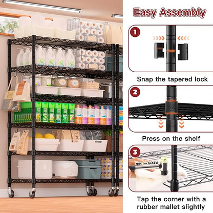 PrimeZone 6 Tier Wire Shelving with Wheels 79''H 1500lbs Storage Shelves NSF Certified Heavy Duty Steel Metal Shelf Adjustable Rolling Rack Kitchen Garage Closet Pantry Laundry 79''HX36''WX16''D 4Pcs