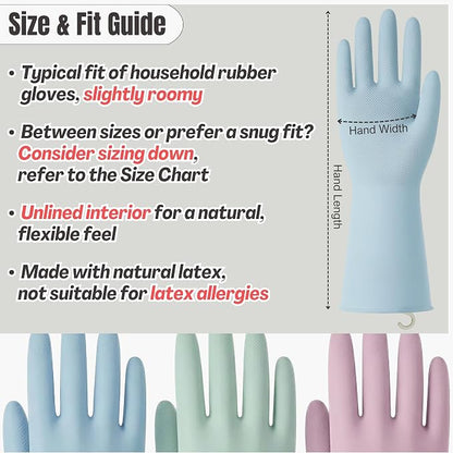 IMARU 3 Pairs Dishwashing Gloves with Hanging Hooks - Reusable Rubber Cleaning Gloves for Household & Kitchen & Gardening, Non-Slip & Waterproof & Durable (Large)