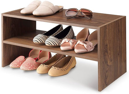 Whitmor Wood Stackable 2-Shelf Shoe Rack, Walnut, 24 inches，2 Pack